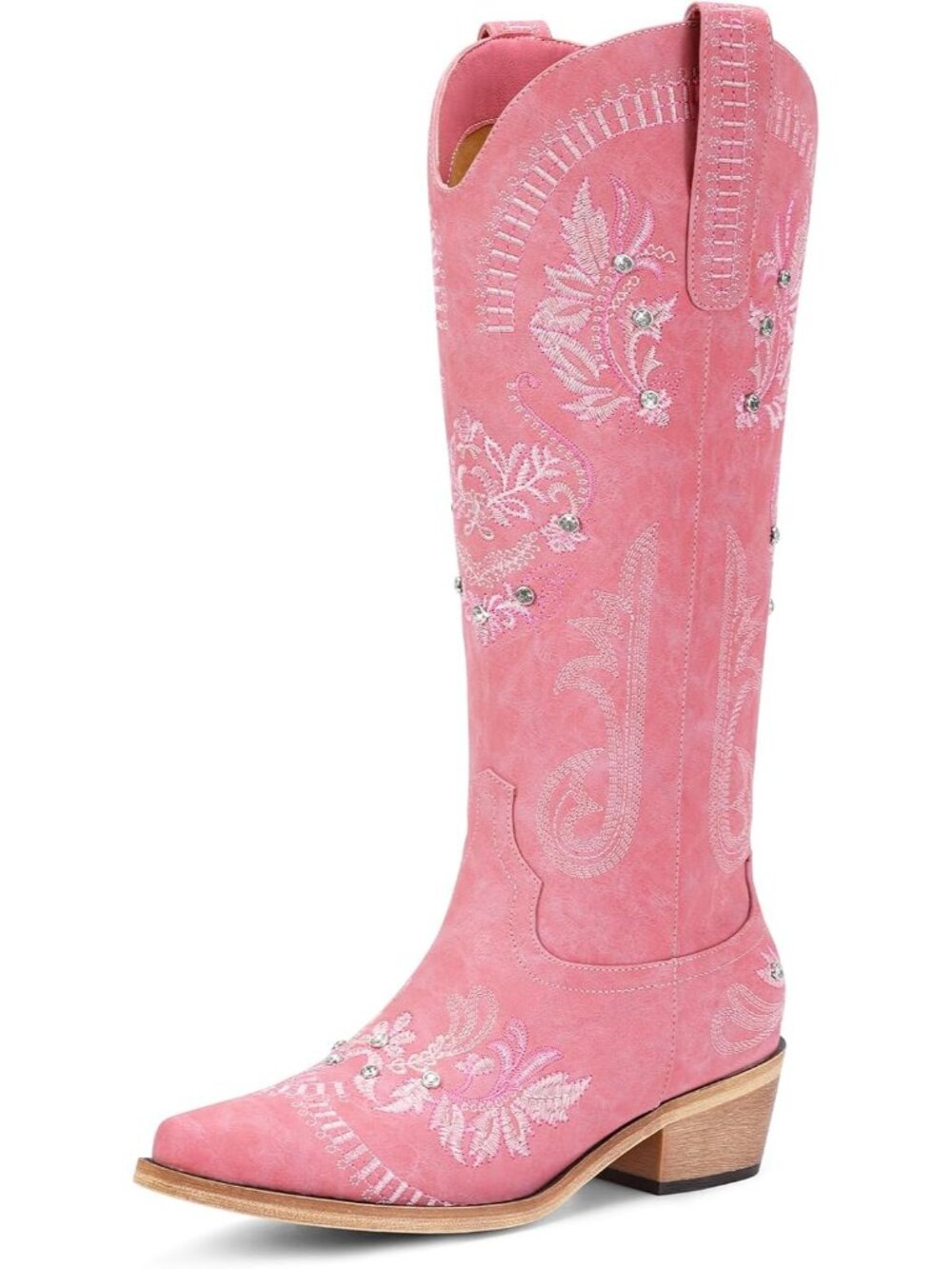 Women's Pink Knee High Western Cowgirl Boots Retro Country Boots with Classic